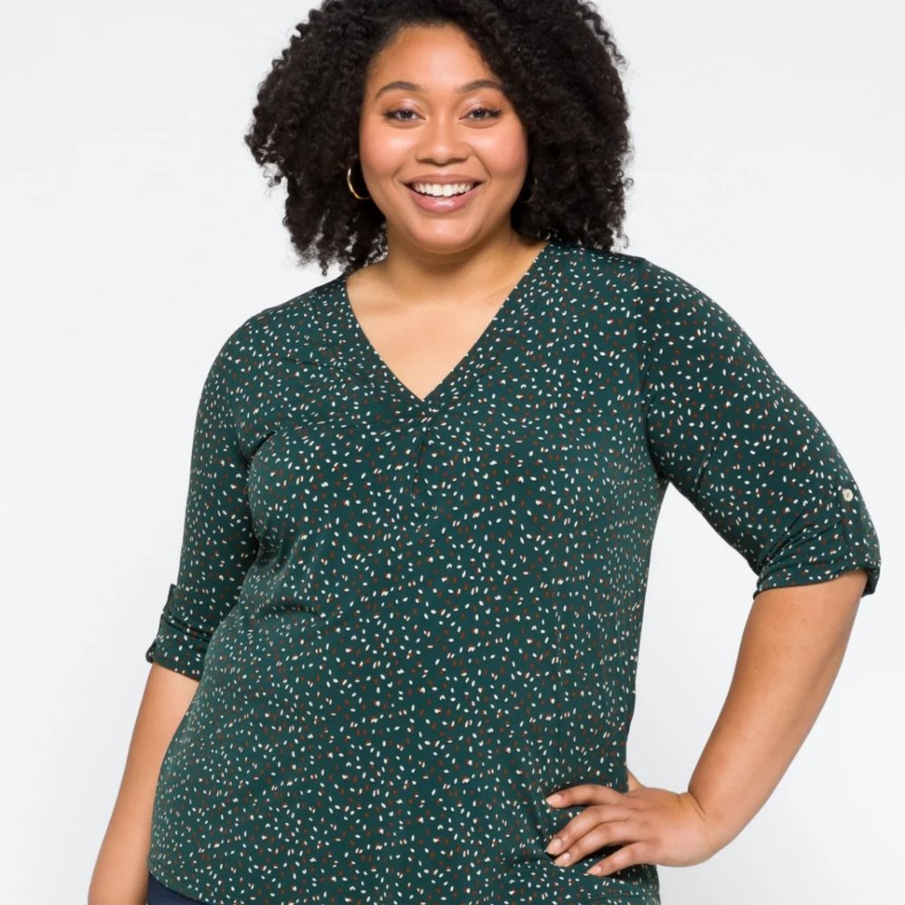 Beacon Patty Roll Tab Knit Top  Dark Green